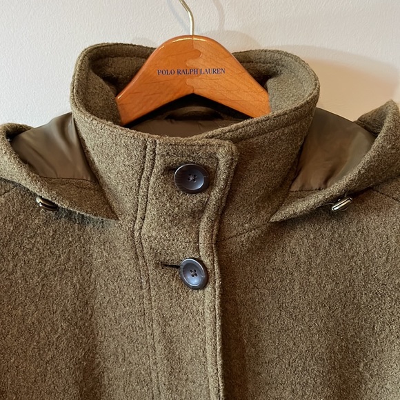 Land’s End 12P button up, military green, lined, pockets, hooded Pea Coat Women - Picture 4 of 14